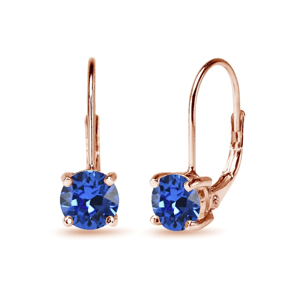 Rose Golden Shadow Flashed Sterling Silver Violet Round-cut Leverback Earrings Made with Swarovski Crystals