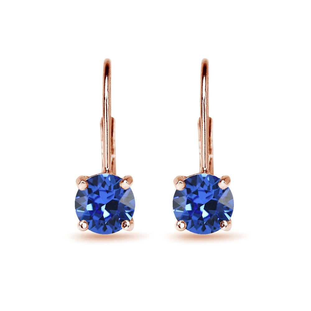 Rose Golden Shadow Flashed Sterling Silver Violet Round-cut Leverback Earrings Made with Swarovski Crystals-2