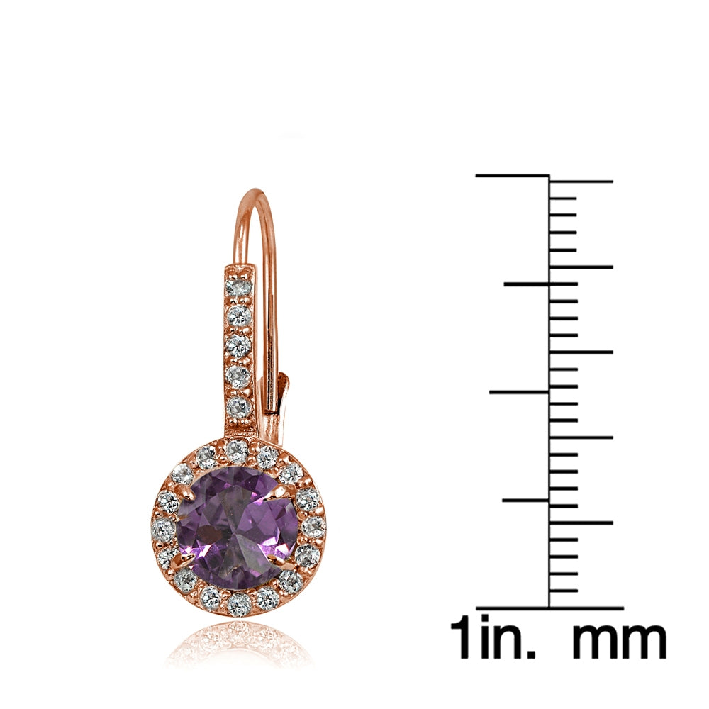 Rose Gold Flashed Sterling Siver Created Alexandrite and Cubic Zirconia Accents Round Leverback Earrings-4