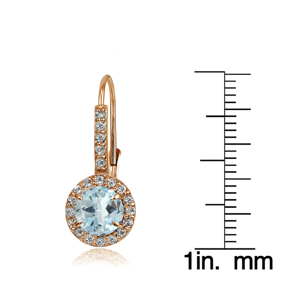 Rose Gold Flashed Sterling Silver Blue Topaz and Cubic Zirconia Accents Round Leverback Earrings-4