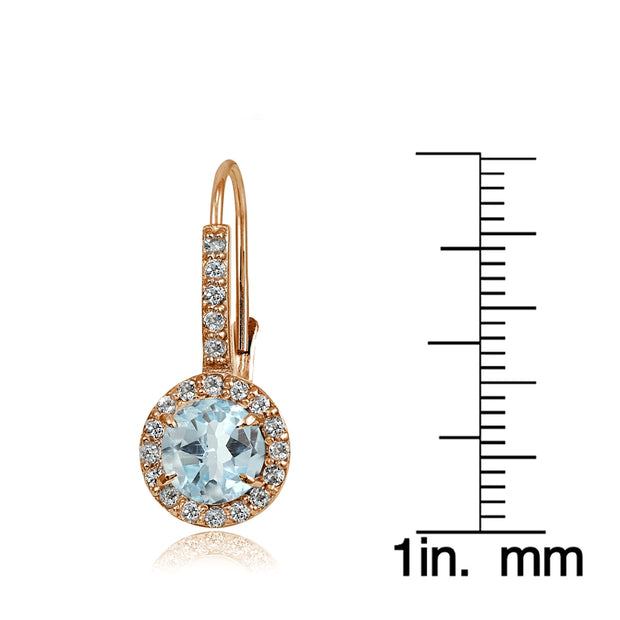 Rose Gold Flashed Sterling Silver Blue Topaz and Cubic Zirconia Accents Round Leverback Earrings