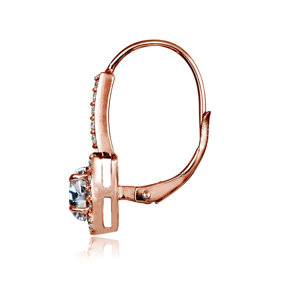 Rose Gold Flashed Sterling Silver Created White Sapphire Round Leverback Earrings-2