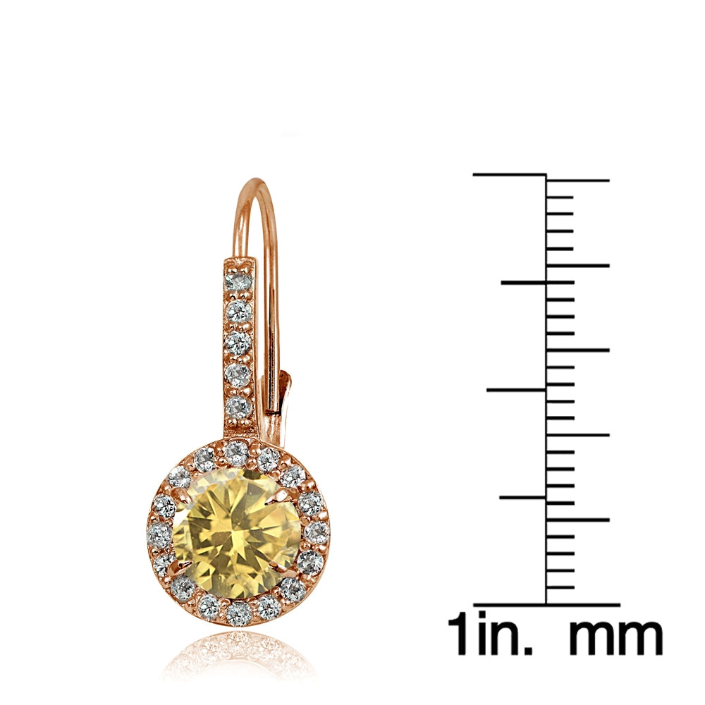 Rose Gold Flashed Sterling Silver Citrine and Cubic Zirconia Accents Round Leverback Earrings-4
