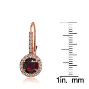 Rose Gold Flashed Sterling Silver Garnet and Cubic Zirconia Accents Round Leverback Earrings