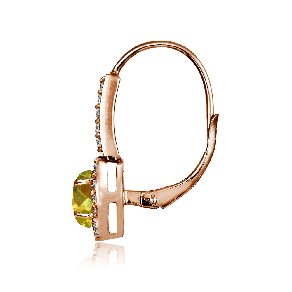 Rose Gold Flashed Sterling Silver Peridot and Cubic Zirconia Accents Round Leverback Earrings-2