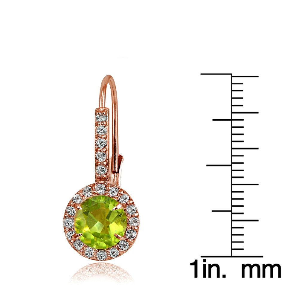 Rose Gold Flashed Sterling Silver Peridot and Cubic Zirconia Accents Round Leverback Earrings-3