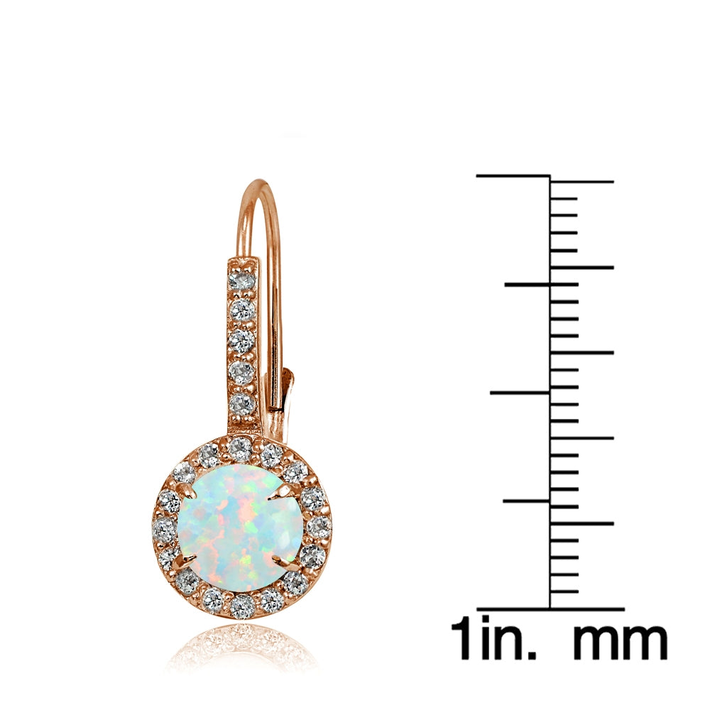 Rose Gold Flashed Sterling Silver Created White Opal and Cubic Zirconia Accents Round Leverback Earrings-3
