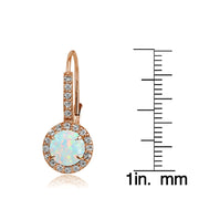 Rose Gold Flashed Sterling Silver Created White Opal and Cubic Zirconia Accents Round Leverback Earrings