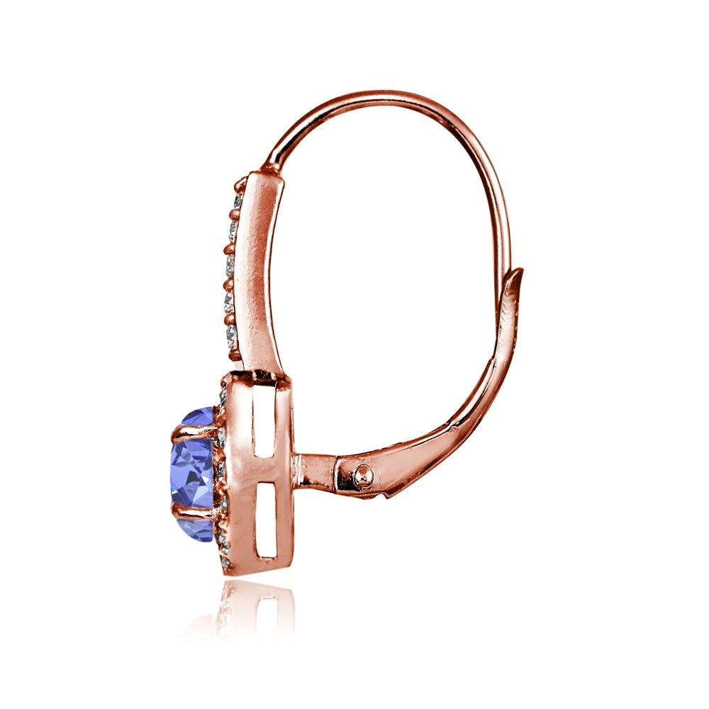 Rose Gold Flashed Sterling Silver Tanzanite and White Topaz Round Leverback Earrings-2