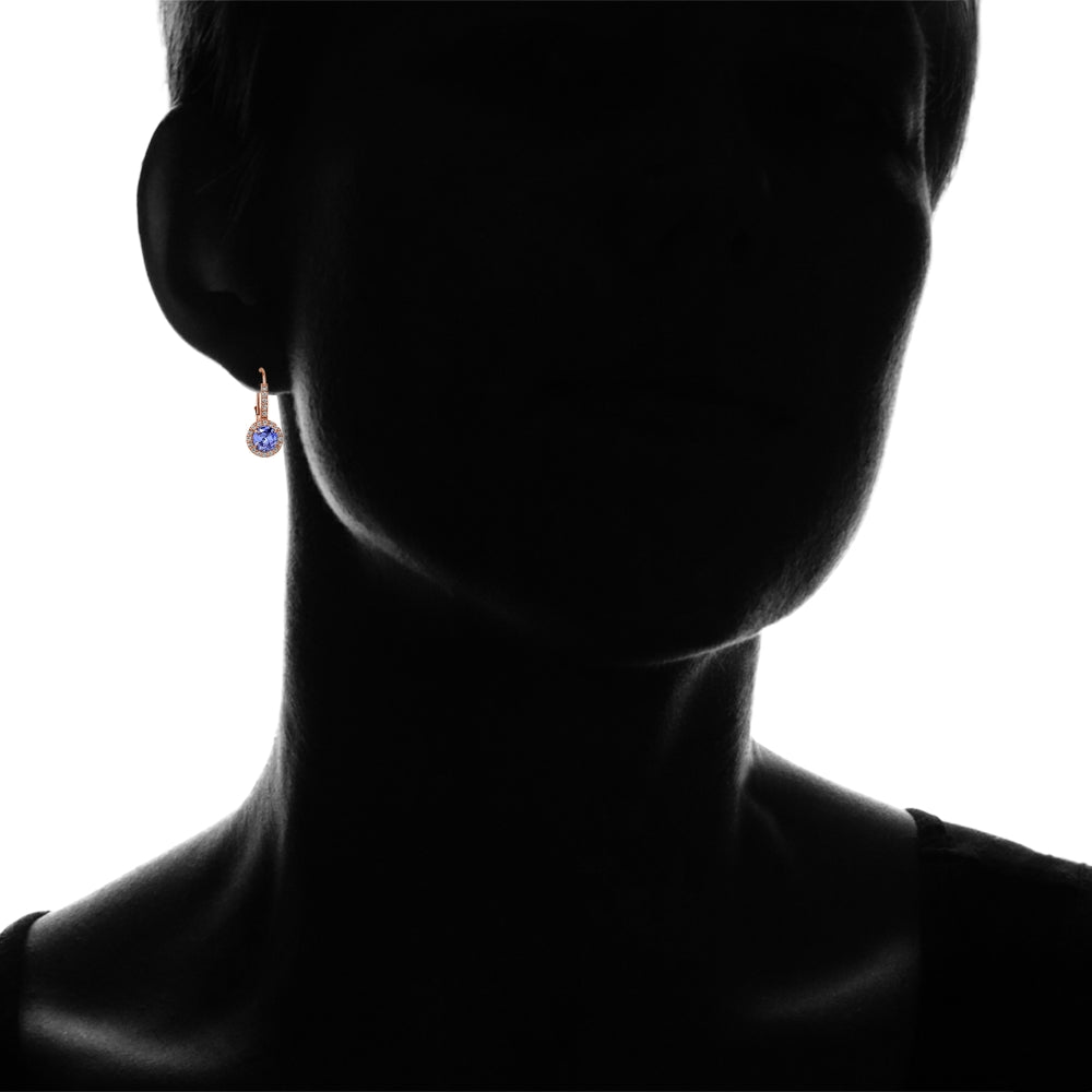 Rose Gold Flashed Sterling Silver Tanzanite and White Topaz Round Leverback Earrings-4