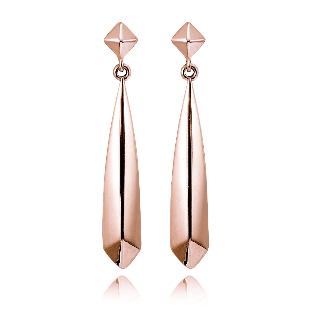 Rose Gold Tone over Sterling Silver Diamond-Shape Polished Drop Dangle Earrings-2