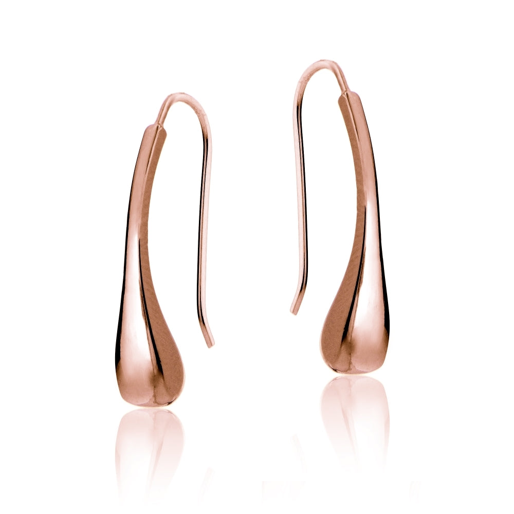 Rose Gold Tone over Sterling Silver Teardrop Polished Hook Earrings