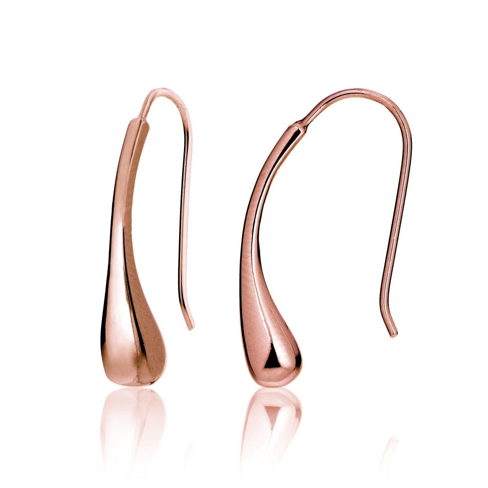 Rose Gold Tone over Sterling Silver Teardrop Polished Hook Earrings-2