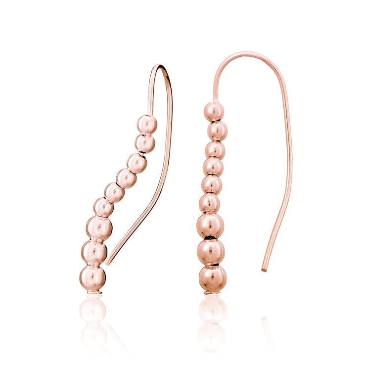 Rose Gold Tone over Sterling Silver Beaded Journey Polished Hook Earrings