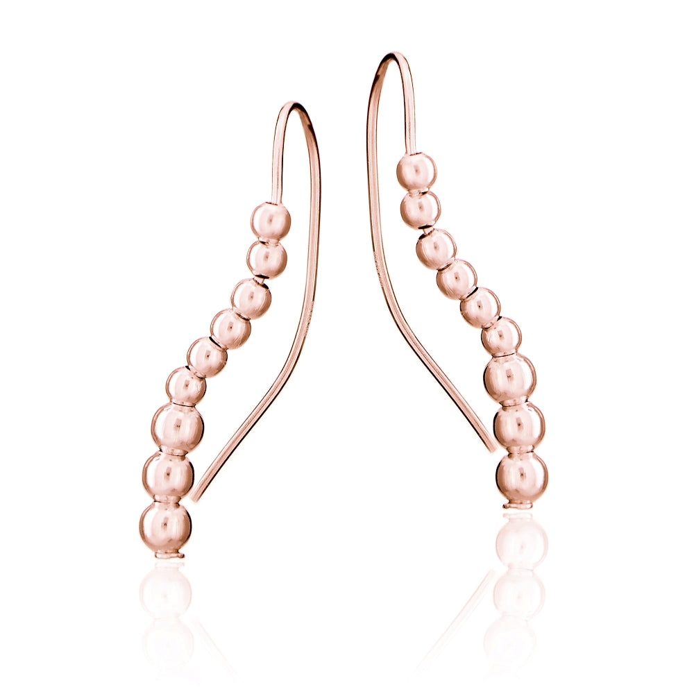 Rose Gold Tone over Sterling Silver Beaded Journey Polished Hook Earrings-2