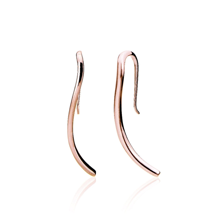 Rose Gold Flashed Sterling Silver Wave Polished Hook Earrings