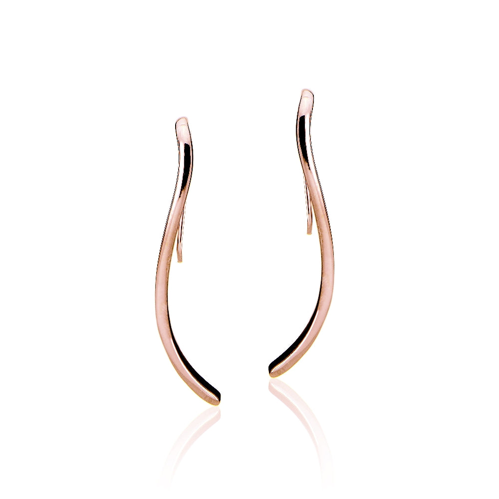 Rose Gold Flashed Sterling Silver Wave Polished Hook Earrings-2