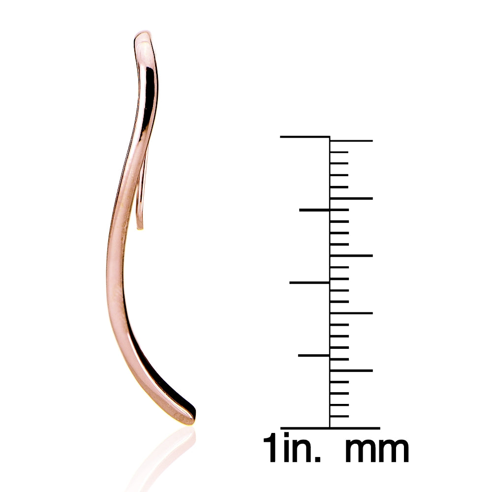 Rose Gold Flashed Sterling Silver Wave Polished Hook Earrings-4