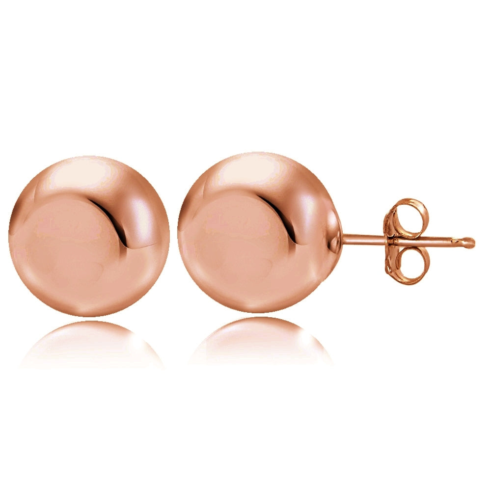 Rose Gold Tone over Sterling Silver 9mm Polished Ball Bead Stud Earrings
