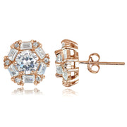 Rose Gold over Sterling Silver 4.38ct Cubic Zicronia Baguette-Cut Flower Stud Earring