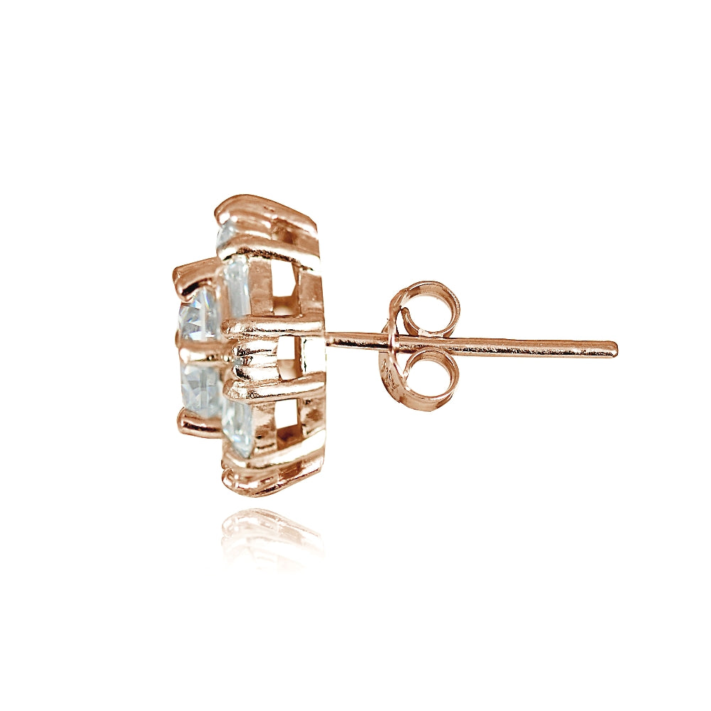 Rose Gold over Sterling Silver 4.38ct Cubic Zicronia Baguette-Cut Flower Stud Earring-2