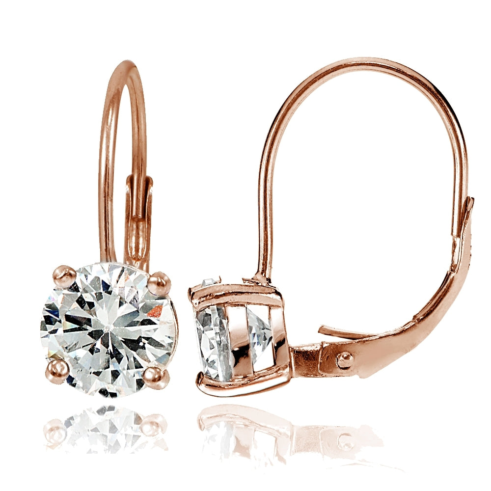 Rose Gold over Sterling Silver 7mm Round Cubic Zicronia Leverback Earrings