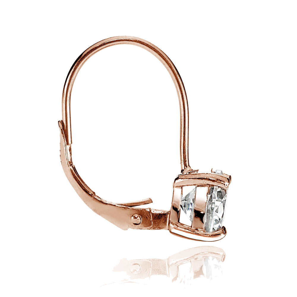 Rose Gold over Sterling Silver 7mm Round Cubic Zicronia Leverback Earrings-3