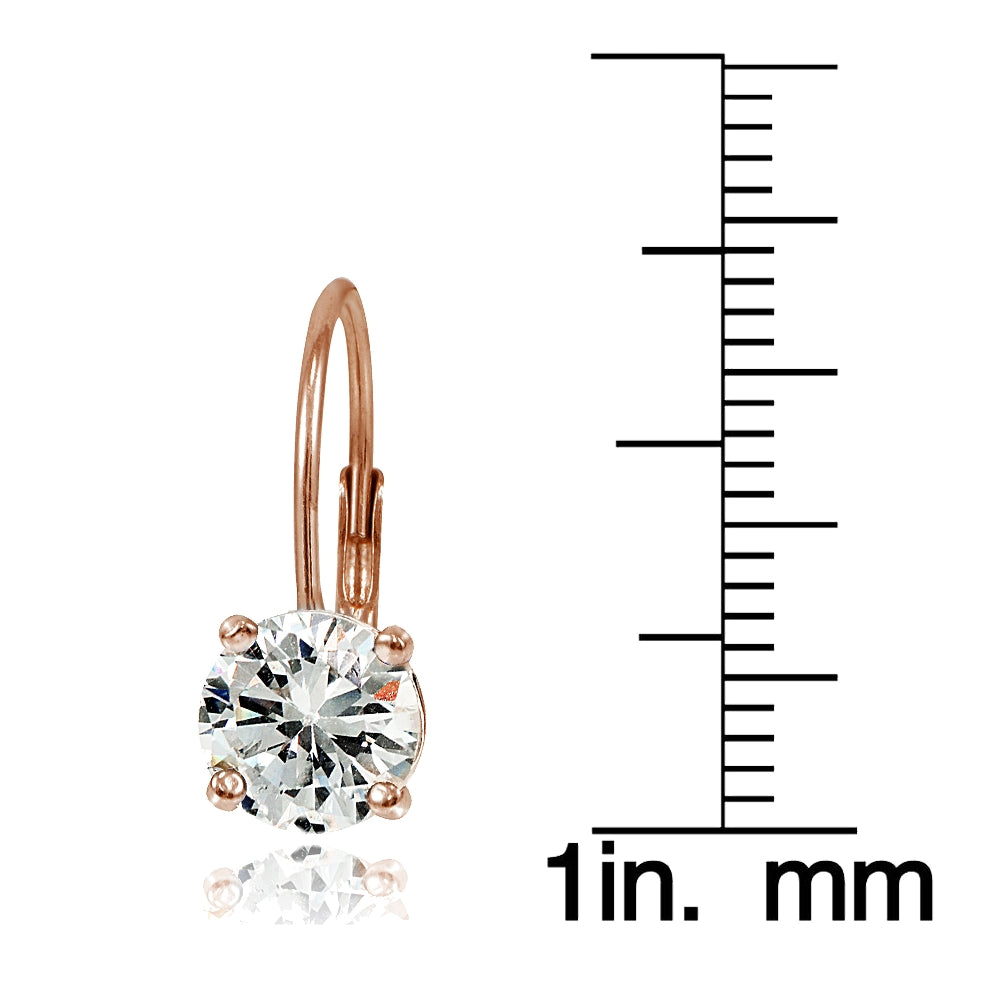 Rose Gold over Sterling Silver 7mm Round Cubic Zicronia Leverback Earrings-4
