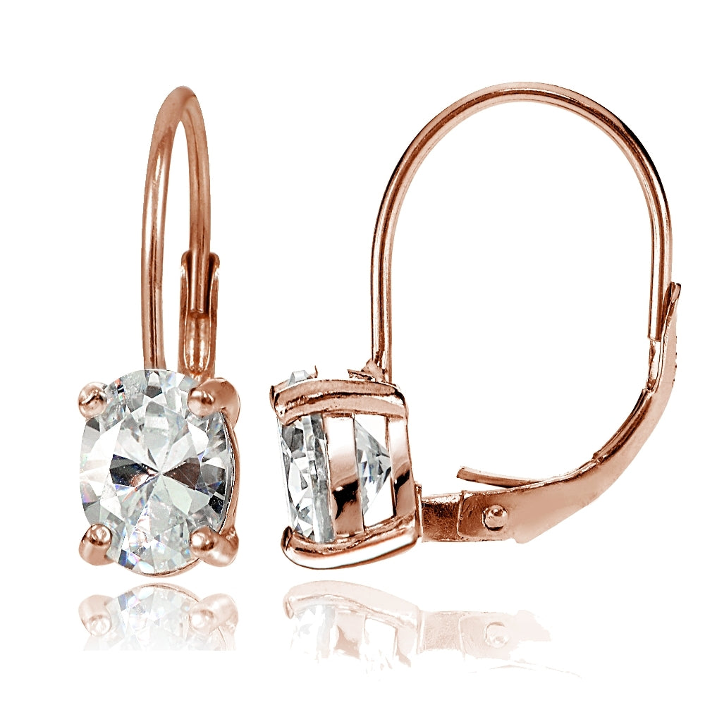 Rose Gold over Sterling Silver 8X6mm Oval Cubic Zicronia Leverback Earrings