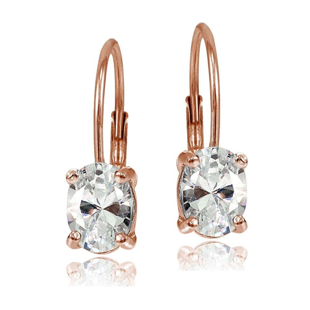 Rose Gold over Sterling Silver 8X6mm Oval Cubic Zicronia Leverback Earrings-2