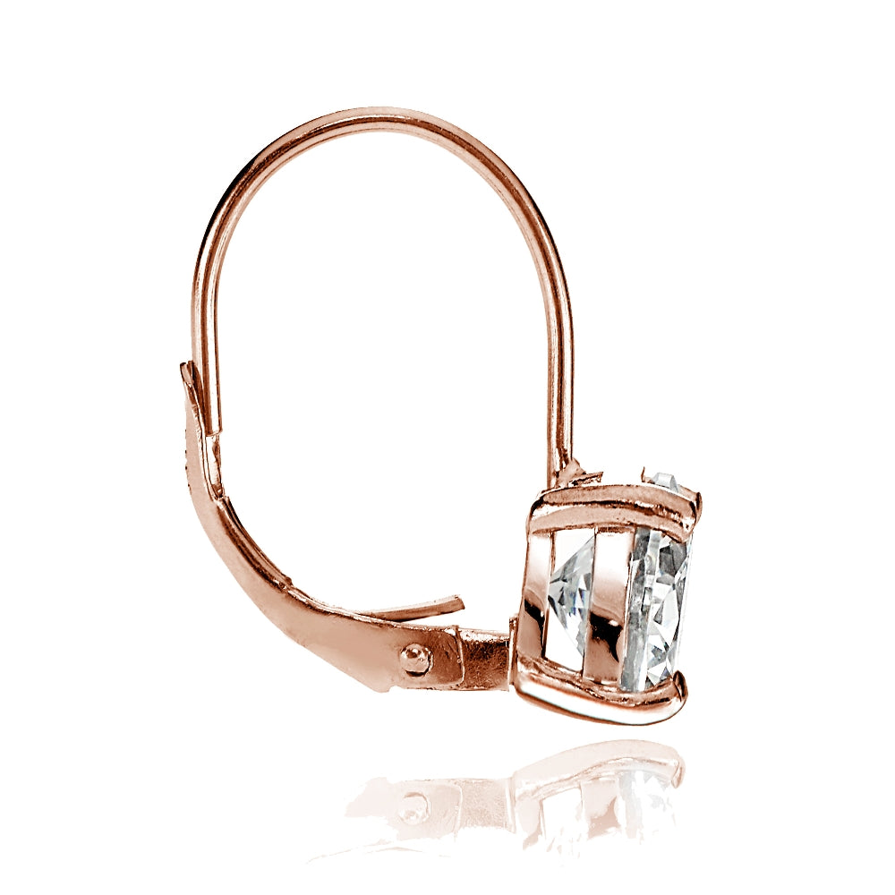 Rose Gold over Sterling Silver 8X6mm Oval Cubic Zicronia Leverback Earrings-3