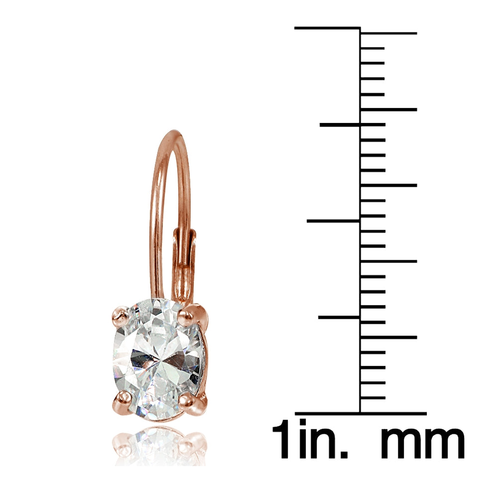 Rose Gold over Sterling Silver 8X6mm Oval Cubic Zicronia Leverback Earrings-4
