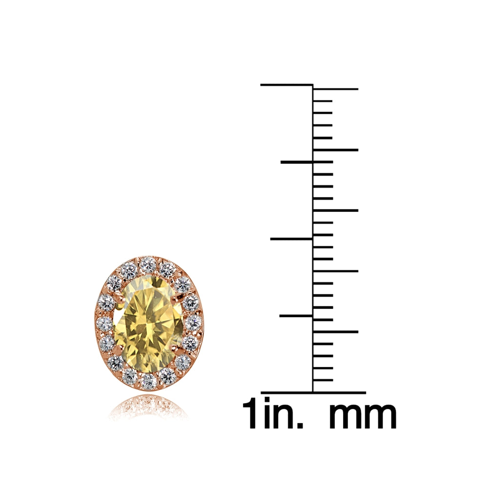 Rose Gold Flashed Sterling Silver Citrine and Cubic Zirconia Accents Oval Halo Stud Earrings-3