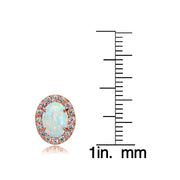 Rose Gold Flashed Sterling Silver Created White Opal and Cubic Zirconia Accents Oval Halo Stud Earrings
