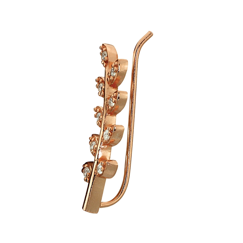 Rose Gold Tone over Sterling Silver Cubic Zirconia Leaf Crawler Climber Hook Earrings-3