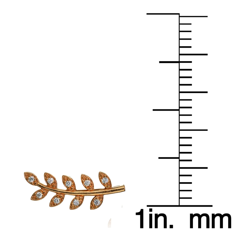 Rose Gold Tone over Sterling Silver Cubic Zirconia Leaf Crawler Climber Hook Earrings-4