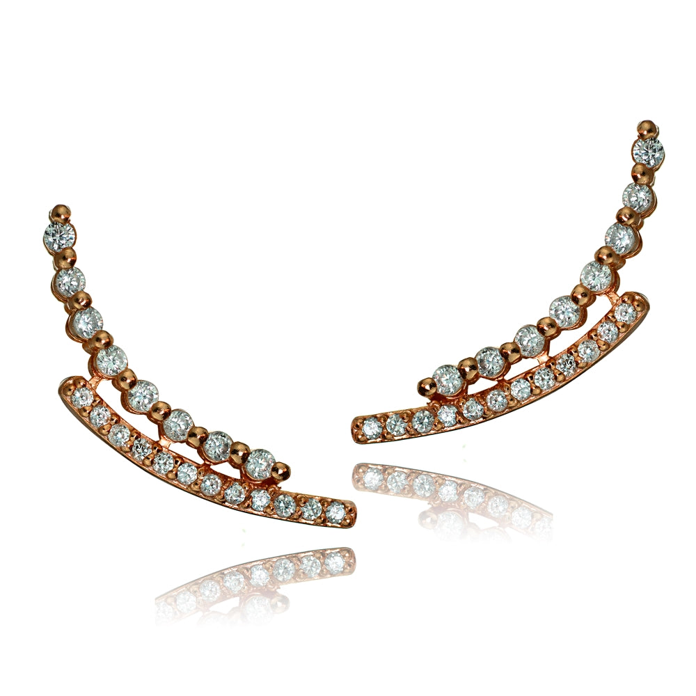 Rose Gold Tone over Sterling Silver Cubic Zirconia Three Stone Dangle or Drop Earrings-2