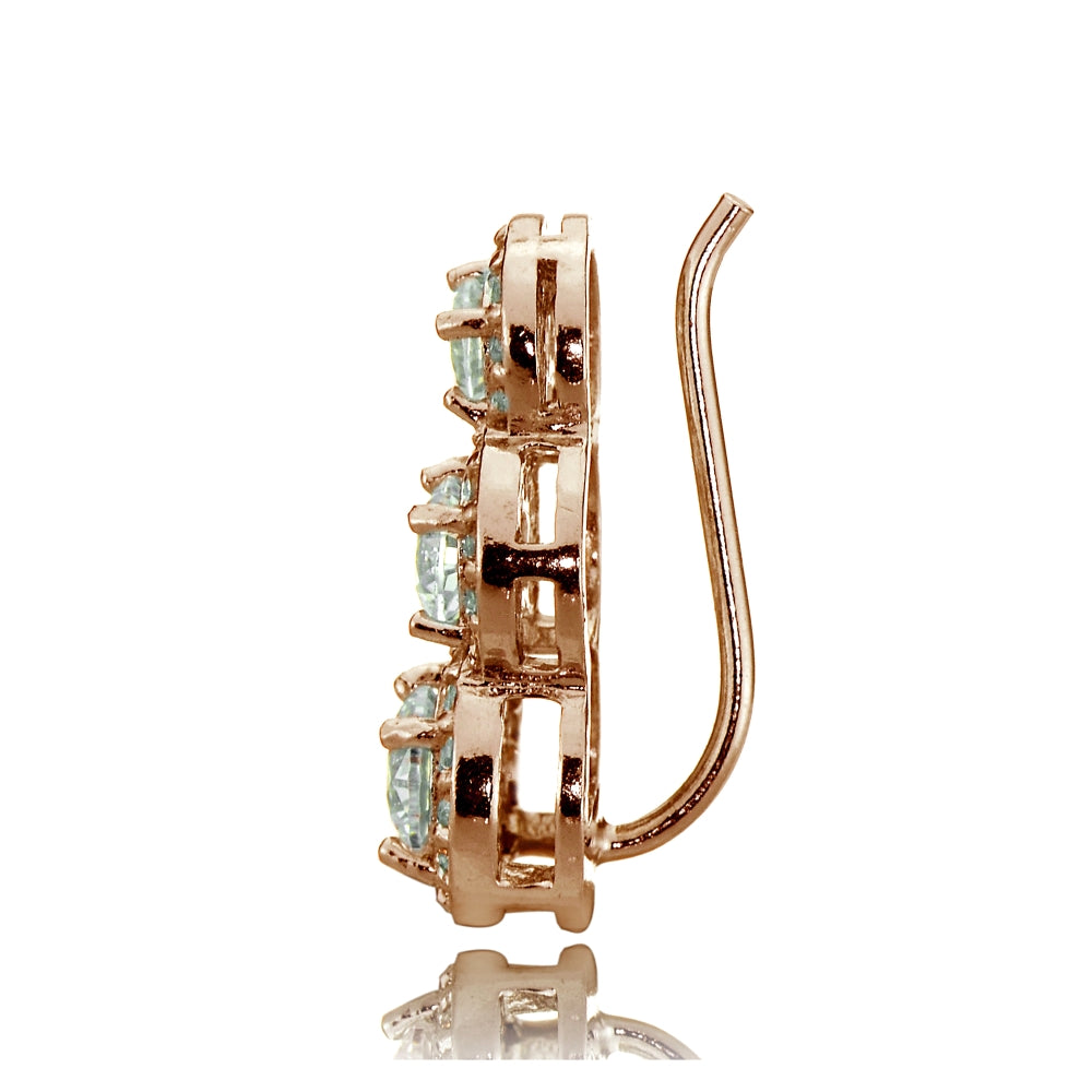 Rose Gold Tone over Sterling Silver Cubic Zirconia Three Stone Halo Crawler Climber Hook Earrings-3