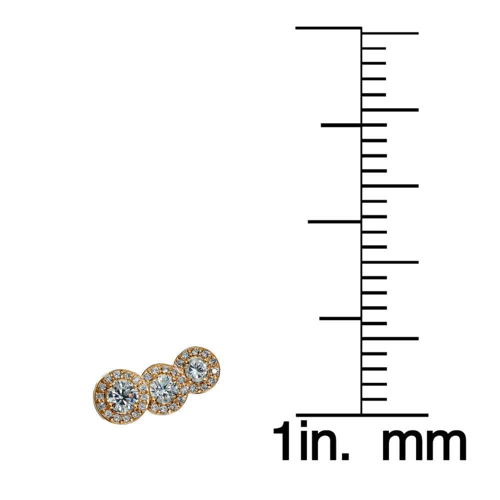 Rose Gold Tone over Sterling Silver Cubic Zirconia Three Stone Halo Crawler Climber Hook Earrings-4