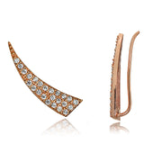 Rose Gold Tone over Sterling Silver Cubic Zirconia Horn Crawler Climber Hook Earrings