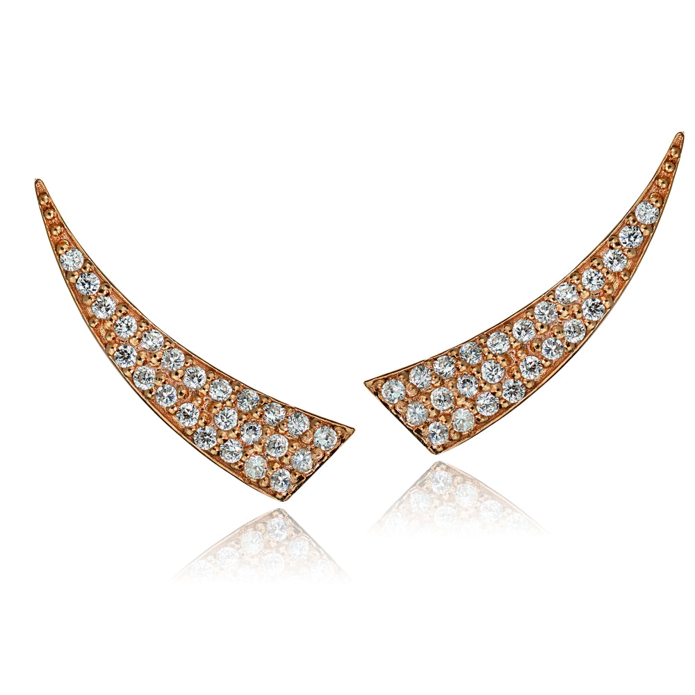Rose Gold Tone over Sterling Silver Cubic Zirconia Horn Crawler Climber Hook Earrings-2