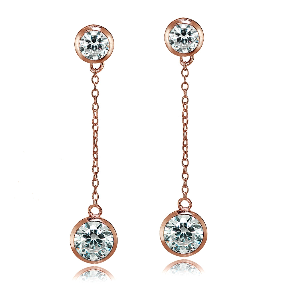 Rose Gold Tone over Sterling Silver Cubic Zirconia Bezel-Set Dangling Earrings-2