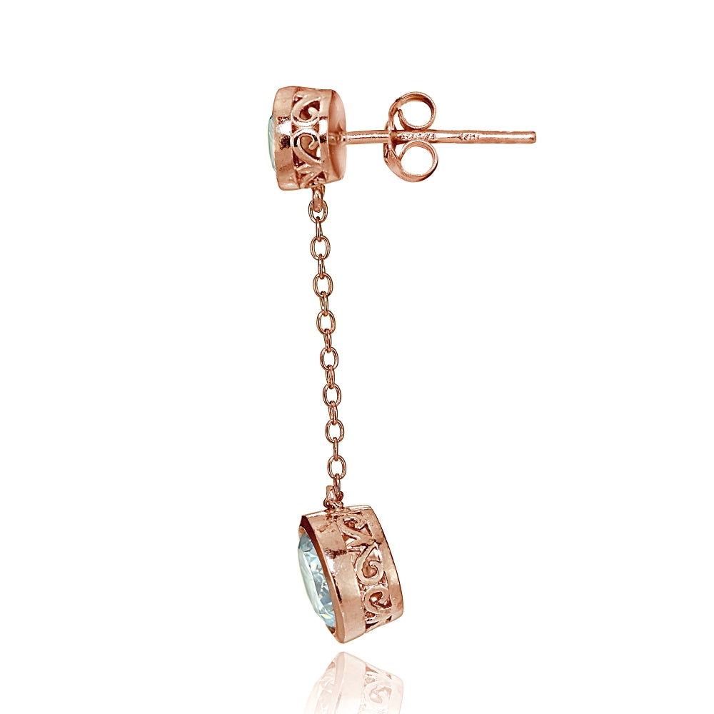 Rose Gold Tone over Sterling Silver Cubic Zirconia Bezel-Set Dangling Earrings-3