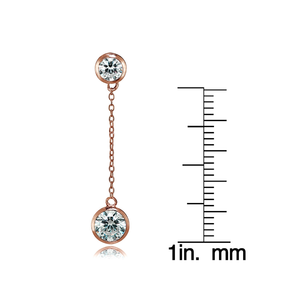 Rose Gold Tone over Sterling Silver Cubic Zirconia Bezel-Set Dangling Earrings-4