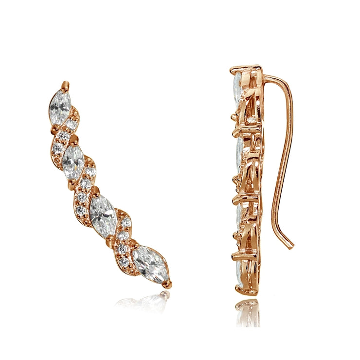 Rose Gold Tone over Sterling Silver Cubic Zirconia Twist Crawler Climber Hook Earrings