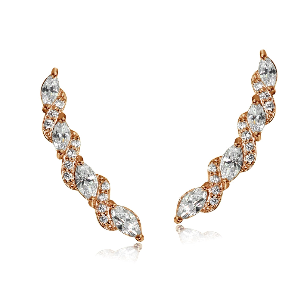 Rose Gold Tone over Sterling Silver Cubic Zirconia Twist Crawler Climber Hook Earrings-2