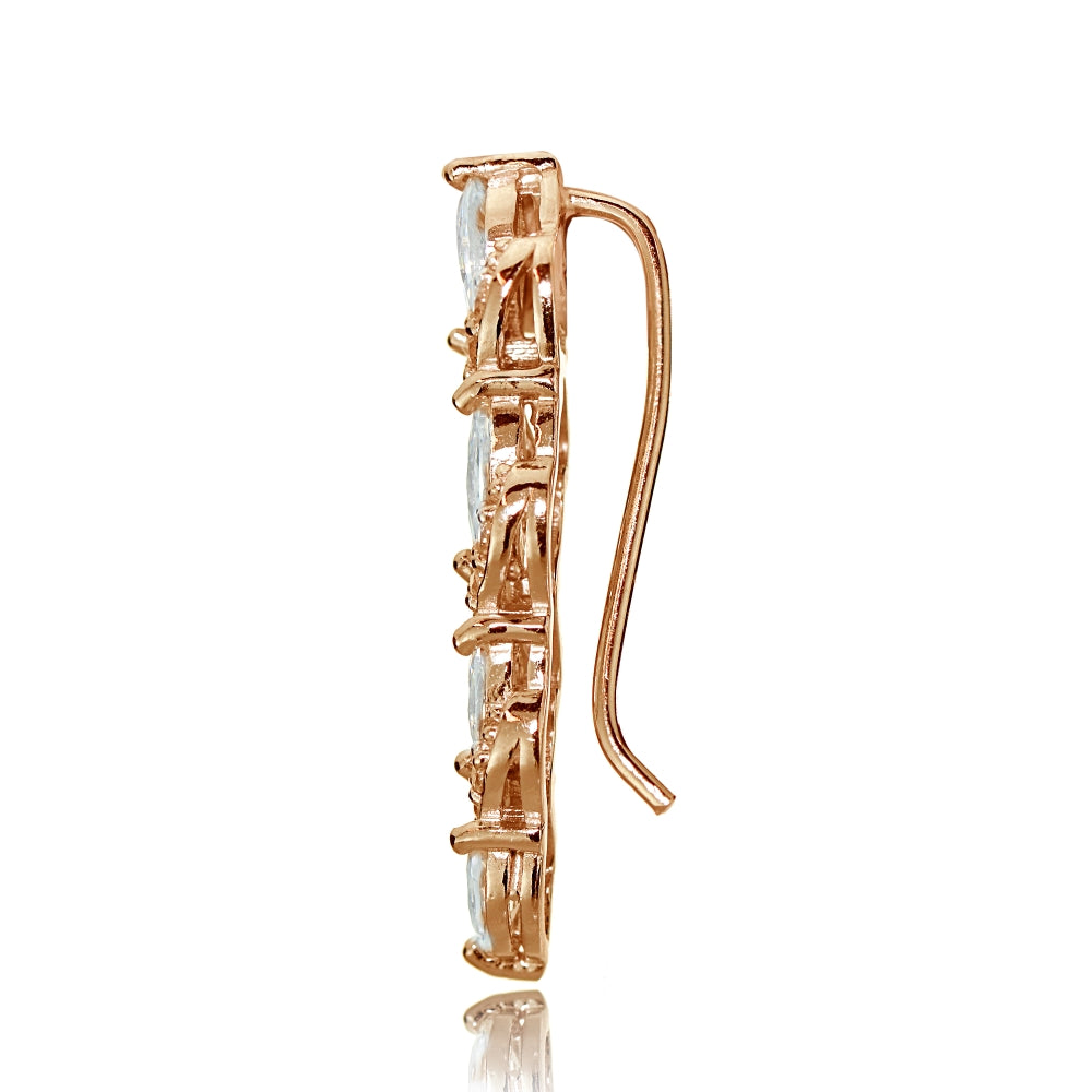 Rose Gold Tone over Sterling Silver Cubic Zirconia Twist Crawler Climber Hook Earrings-3