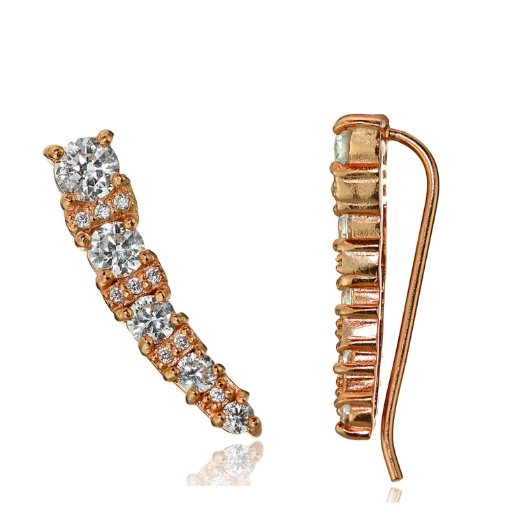 Rose Gold Tone over Sterling Silver Cubic Zirconia Graduating Crawler Climber Hook Earrings