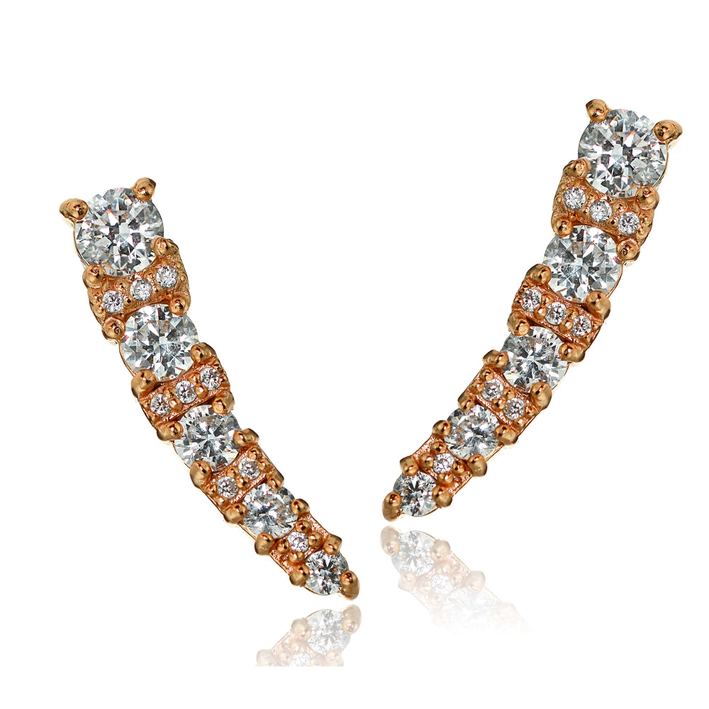 Rose Gold Tone over Sterling Silver Cubic Zirconia Graduating Crawler Climber Hook Earrings-2