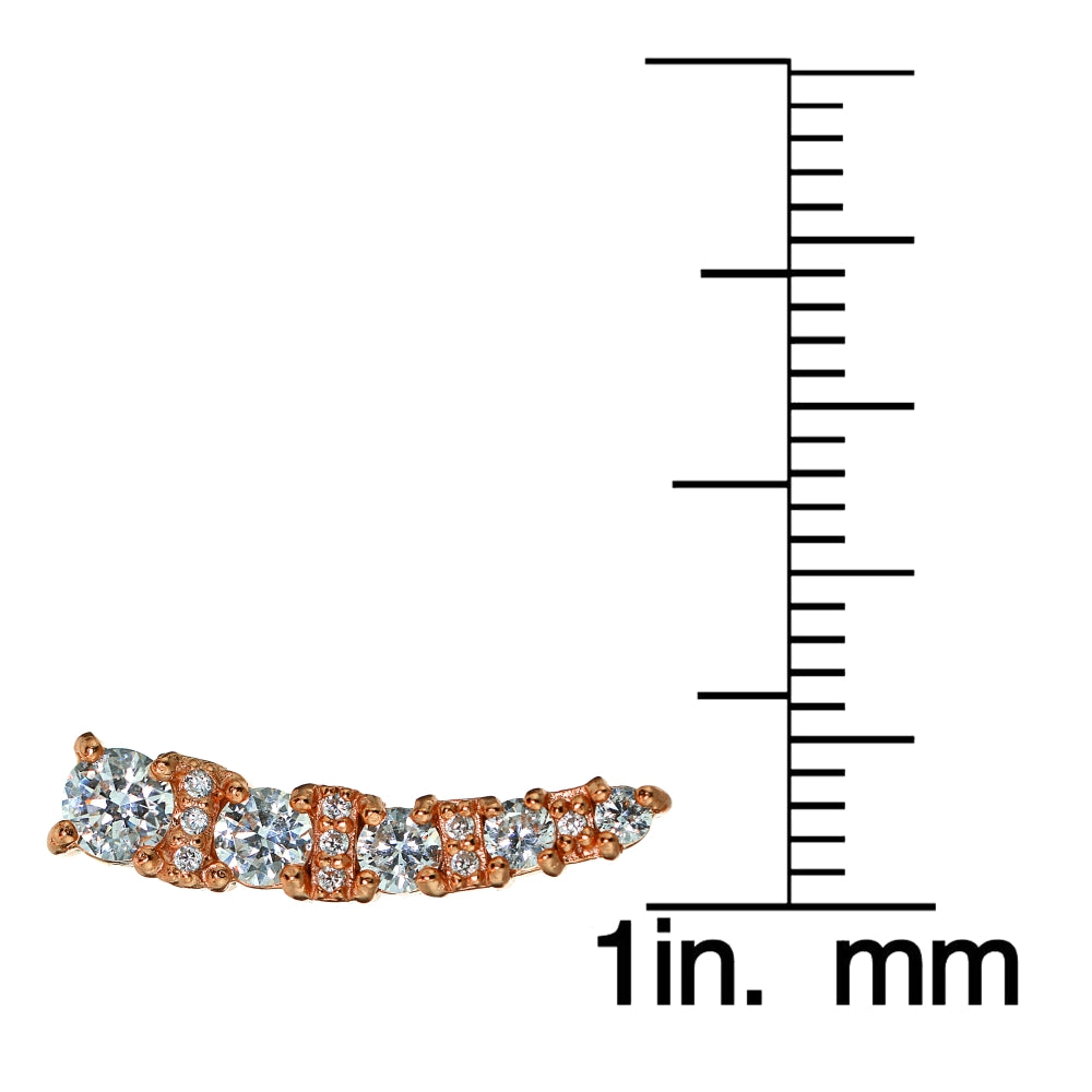 Rose Gold Tone over Sterling Silver Cubic Zirconia Graduating Crawler Climber Hook Earrings-4